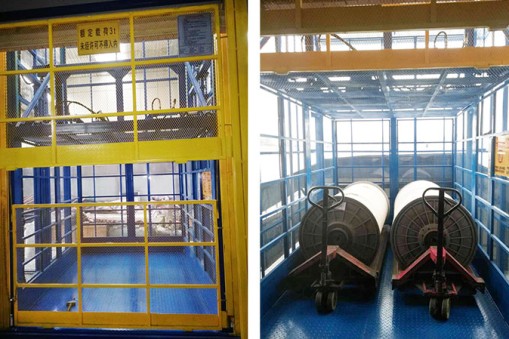 順德前進牛仔公司定做直頂式升降平臺安裝完畢